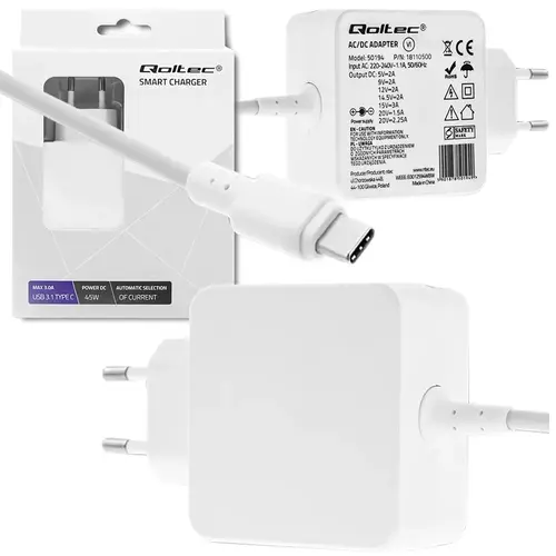 Najszybsze ładowanie bez ryzyka: ładowarka sieciowa Qoltec 45W z USB-C PD - idealna dla Twojego MacBooka i innych urządzeń